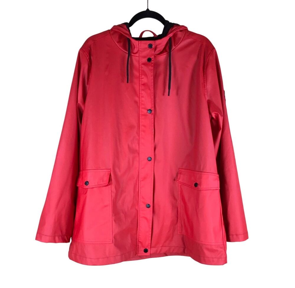 Madden NYC Rain Jacket Women’s XL Red Hooded Bold Casual Snap Front Streetwear